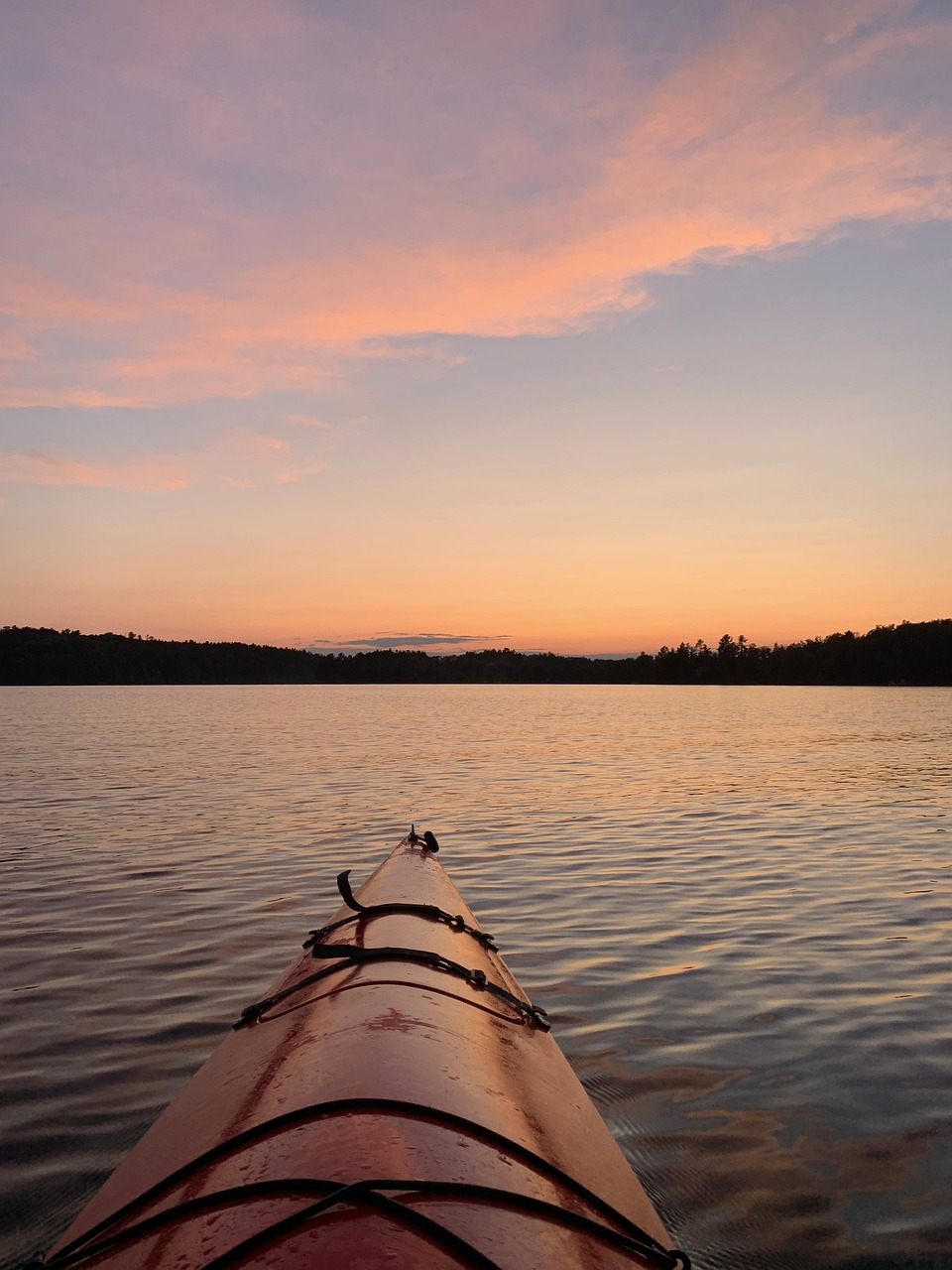 sunset, lake, nature, mountains, kayak, water, landscape